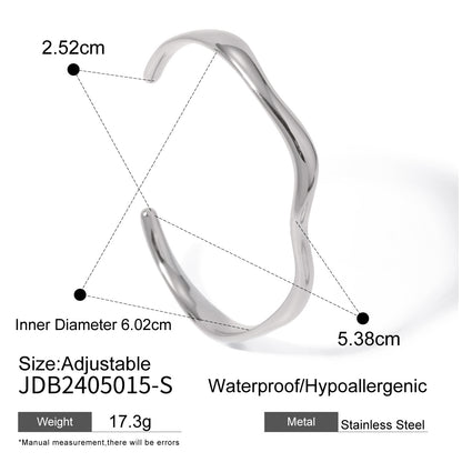 18K Gold Stainless Steel Fine Ripple Open Bangle Ins Minimalist Trendy Titanium Steel Bracelet for Women