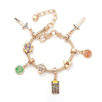 Legend of Zelda Breath of the Wild Bracelet Shika Stone Glasses Link Shield Master Sword Cartoon DIY Bracelet